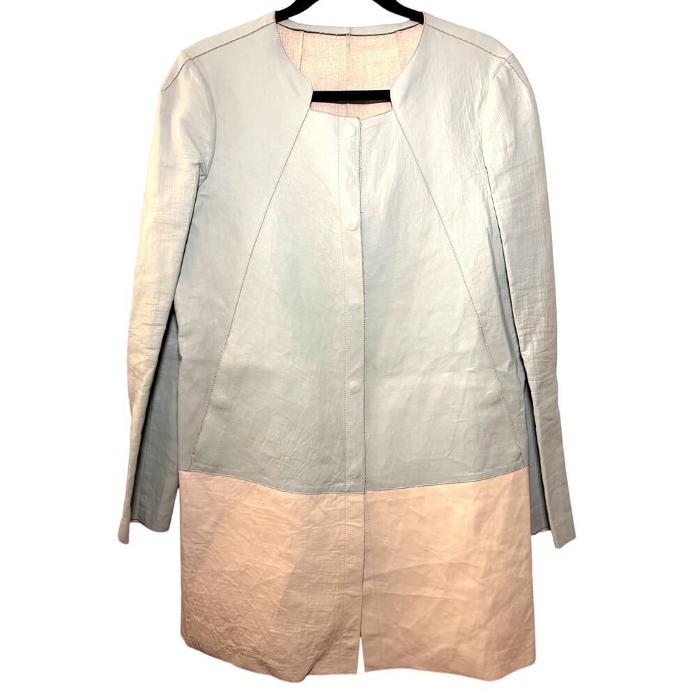 Emporio Armani Lamb Leather Linen Colorblock Coat